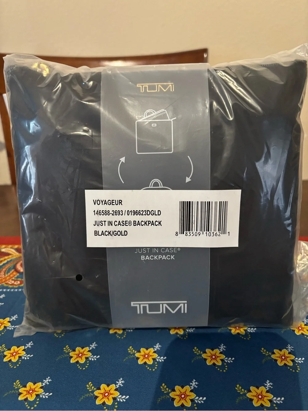 NEW! Tumi Black Nylon Just in Case Backpack with Gold-Tone Hardware Accents